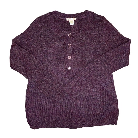 Lux Womens Cardigan Sweater Purple Half Front Button Women’s Size Large - Picture 3 of 7